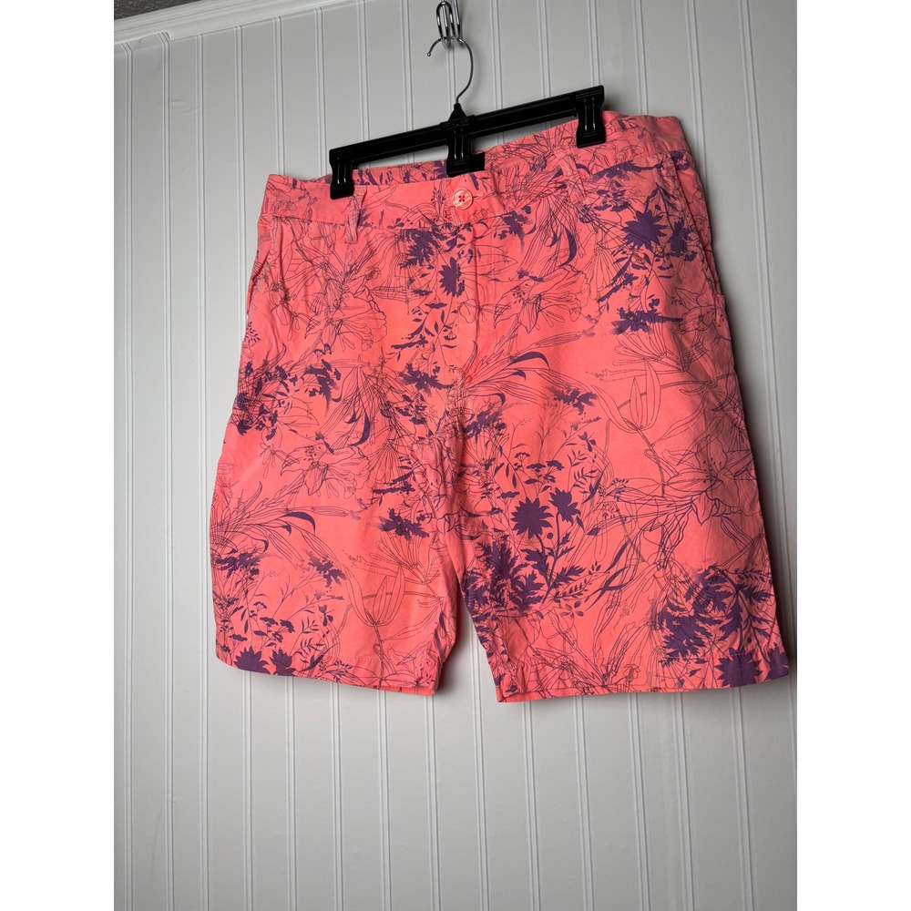 Bar III Mens Coral Pink Purple Floral Botanical Cotton Shorts Size 36
